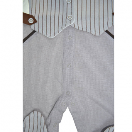 Set 2 piese salopeta cu maneca lunga si caciula pentru baieti Bebelinna BL6356, Maro [2]