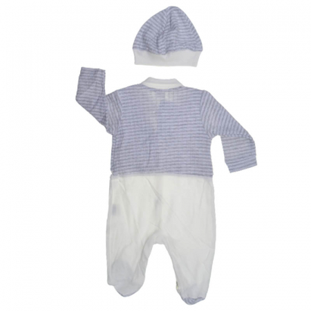 Set 2 piese salopeta cu maneca lunga si caciula pentru baieti Bebelinna BL6358, Gri [1]