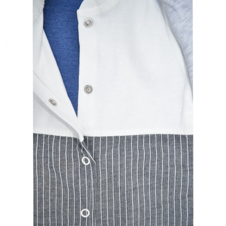 Set 2 piese salopeta cu maneca lunga si caciula pentru baieti Bebelinna S020823-4, Albastru [2]