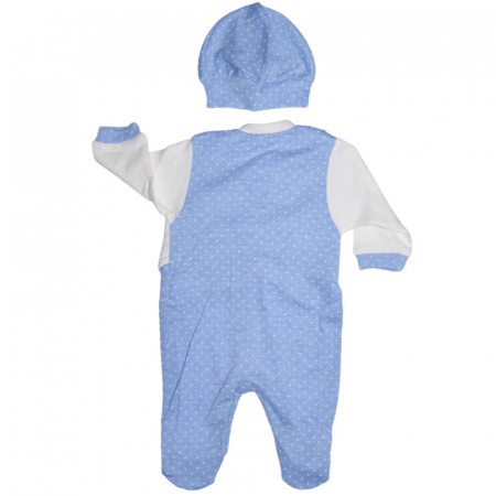 Set 2 piese salopeta cu maneca lunga si caciula pentru baieti Bebelinna S020823-5, Albastru [1]