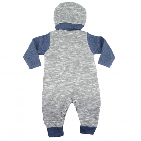 Salopete bebelusi baieti - Set 2 piese salopeta cu maneca lunga si caciula pentru baieti Mini Junior PRR-23, Gri