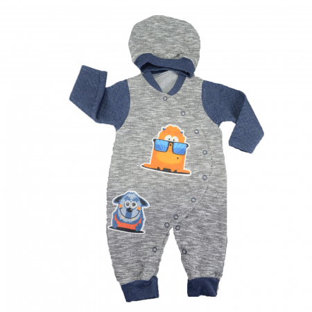 Set 2 piese salopeta cu maneca lunga si caciula pentru baieti Mini Junior PRR-23, Gri [1]