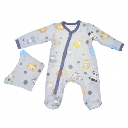 Salopete bebelusi baieti - Set 2 piese salopeta cu maneca lunga si caciula pentru baieti Mini Junior SETMJ-4, Albastru