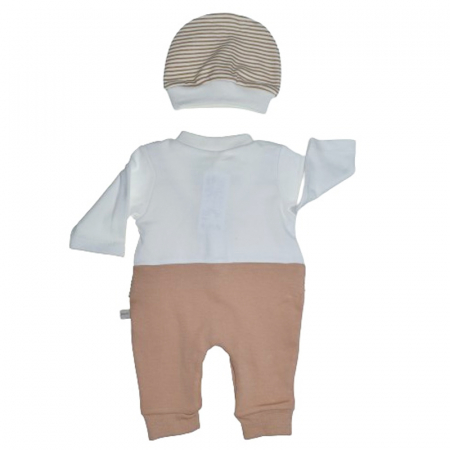 Set 2 piese salopeta cu maneca lunga si caciula pentru baieti Minijunior MJ0105-84, Maro [1]