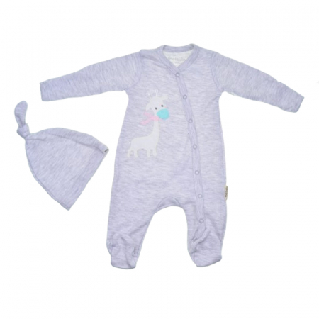Salopete bebelusi baieti - Set 2 piese salopeta cu maneca lunga si caciula pentru copii Mini Junior SETMJ-3, Gri