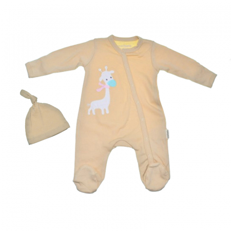 Salopete bebelusi baieti - Set 2 piese salopeta cu maneca lunga si caciula pentru copii Mini Junior SETMJ-8, Bej
