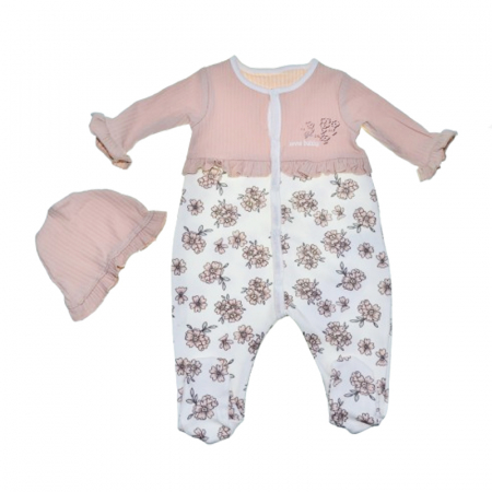 Salopete bebelusi fete - Set 2 piese salopeta cu maneca lunga si caciula pentru fete Mini Junior SETMJ-10, Roz