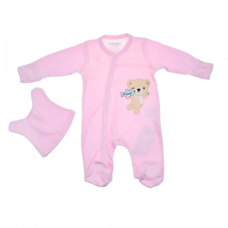 Salopete bebelusi fete - Set 2 piese salopeta cu maneca lunga si caciula pentru fete Mini Junior SETMJ-2, Roz
