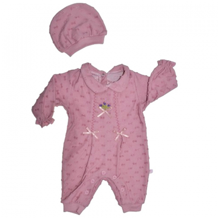 Salopete bebelusi fete - Set 2 piese salopeta cu maneca lunga si caciula pentru fete Minijunior MJ0105-76, Roz