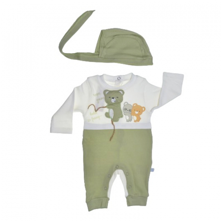 Salopete bebelusi fete - Set 2 piese salopeta cu maneca lunga si caciula pentru baieti Minijunior MJ0105-79, Verde