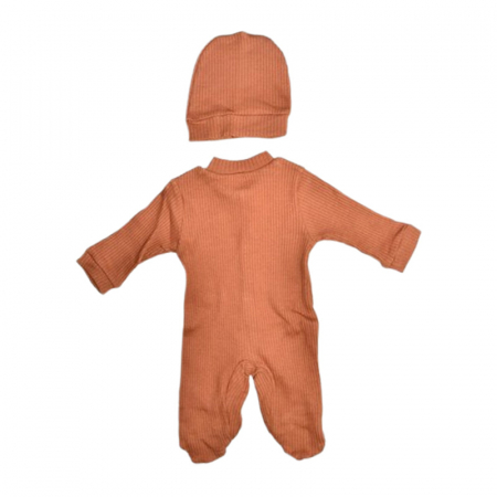 Set 2 piese, salopeta cu maneca lunga si caciula, pentru prematuri, Mini Junior 233405, Maro [1]