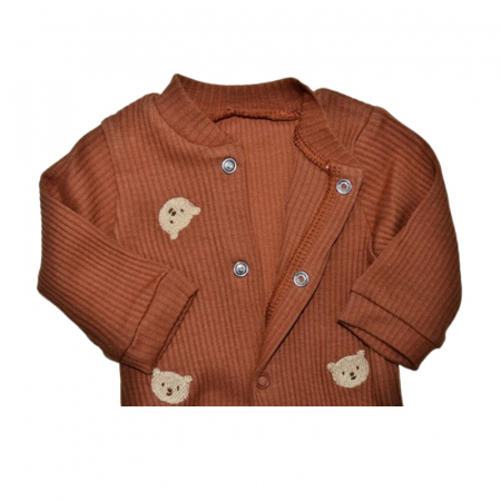 Set 2 piese, salopeta cu maneca lunga si caciula, pentru prematuri, Mini Junior 233405, Maro [2]