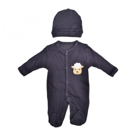 Salopete bebelusi baieti - Set 2 piese, salopeta cu maneca lunga si caciula, pentru prematuri, Mini Junior 233408G, Gri