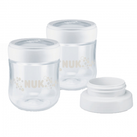 Recipiente pentru stocarea laptelui - Set 2 recipiente pentru stocarea laptelui si a hranei 150 ml 0 luni+ Nuk Nature Sense 252127, Alb