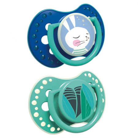 Suzete - Set 2 suzete dinamice din silicon 0-3 luni Lovi Follow the Rabbit 22/858