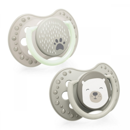 Accesorii masa bebe - Set 2 suzete dinamice din silicon 3-6 luni Lovi Buddy Bear Glow 22/864