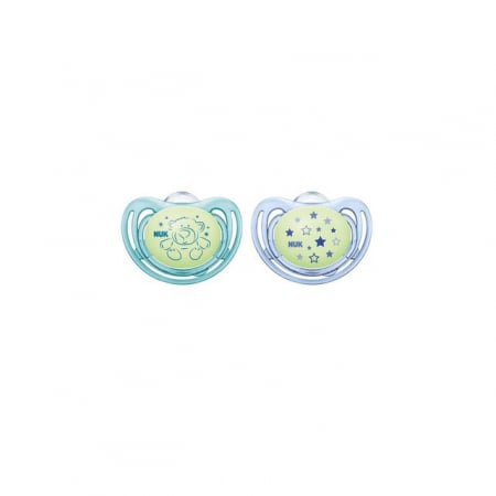 Suzete - Set 2 suzete ortodontice din silicon 0-6 luni Nuk Freestyle Night 730496A