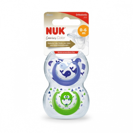 Set 2 suzete ortodontice din silicon 0-6 luni Nuk Genius Color 730047AL [1]