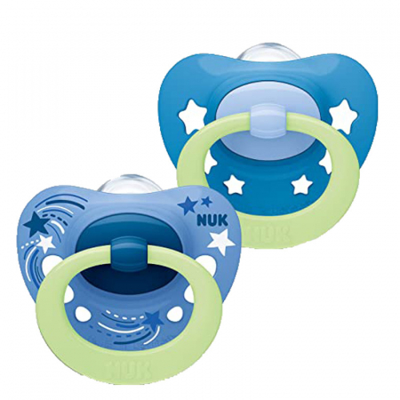 Suzete - Set 2 suzete ortodontice din silicon Nuk Signature Night 382294, Albastru