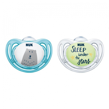 Suzete - Set 2 suzete ortodontice din silicon 6-18 luni Nuk Day & Night 176250