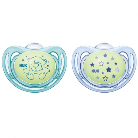 Suzete - Set 2 suzete ortodontice din silicon 6-18 luni Nuk Freestyle Night 736546