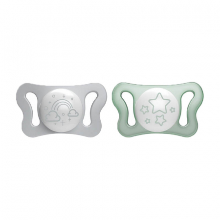 Suzete - Set 2 suzete ortodontice din silicon Chicco Physio Forma Light Glow in The Dark 156276, Multicolor