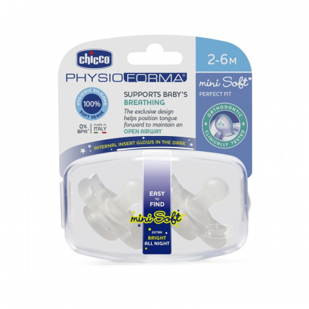 Set 2 suzete ortodontice din silicon Chicco Physio Forma Mini Soft 129669, Transparent [3]