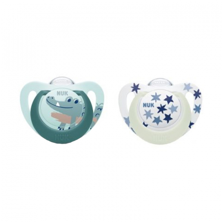 Suzete - Set 2 suzete ortodontice din silicon Nuk Star Day & Night 739-744, Multicolor