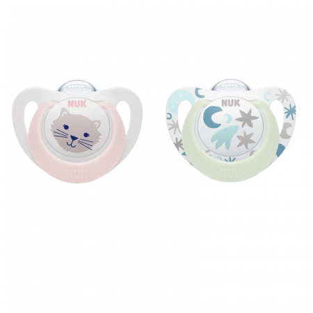 Suzete - Set 2 suzete ortodontice din silicon Nuk Star Night & Day 730714, Multicolor