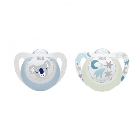 Suzete - Set 2 suzete ortodontice din silicon Nuk Star Night & Day 571574, Multicolor