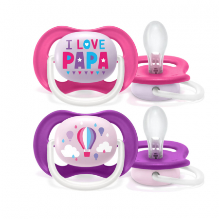 Suzete - Set 2 suzete ortodontice din silicon Philips Avent Ultra Air Happy SCF080/04, Roz