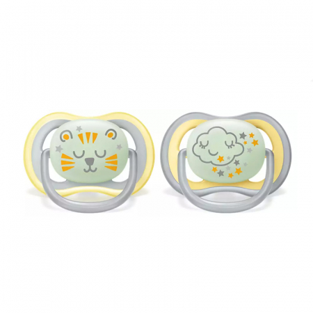 Set 2 suzete ortodontice din silicon Philips Avent Ultra Air Nighttime SCF376/01, Gri [1]