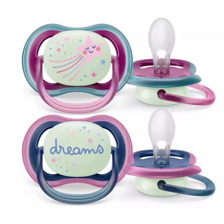 Set 2 suzete ortodontice din silicon Philips Avent Ultra Air Nightime SCF376/14, Mov [1]
