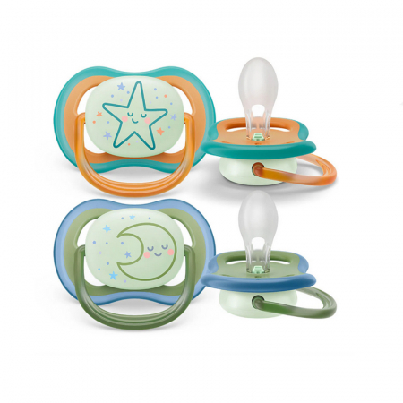 Set 2 suzete ortodontice din silicon Philips Avent Ultra Air Nighttime 18+ luni SCF376-23, Multicolor [2]