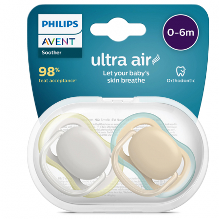 Set 2 suzete ortodontice din silicon Philips Avent Ultra Air SCF085/15, Multicolor [1]