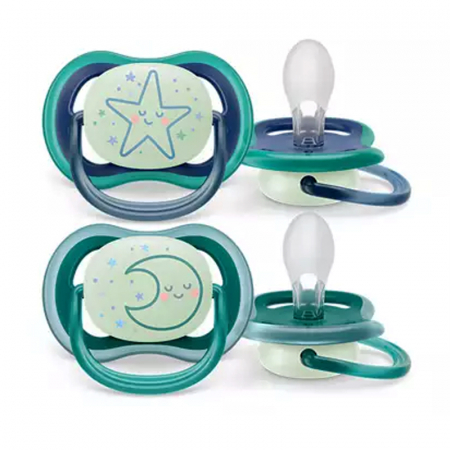 Set 2 suzete ortodontice din silicon Philips Avent Ultra Air Nightime SCF376/13A, Albastru [1]
