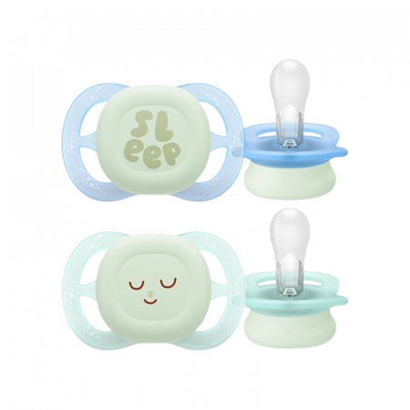 Suzete - Set 2 suzete ortodontice din silicon, Philips Avent Ultra Start Nighttime, SCF075/08, Multicolor