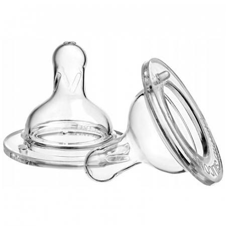 Biberoane si tetine - Set 2 tetine anti-colici cu debit mediu pentru biberon cu gura larga Akuku A0120, Transparent