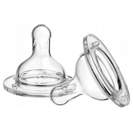 Biberoane si tetine - Set 2 tetine anti-colici cu debit rapid pentru biberon cu gura larga Akuku A0121, Transparent