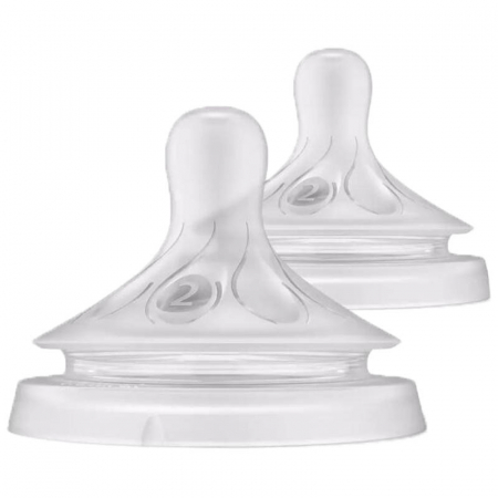 Biberoane si tetine - Set 2 tetine din silicon, tetine care functioneaza ca sanul mamei, tetine fara scurgeri, debit 2, pentru lichide cu densitate crescuta Philips Avent Natural Response SCY962/02, Transparent
