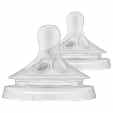 Biberoane si tetine - Set 2 tetine din silicon, tetine care functioneaza ca sanul mamei, tetine fara scurgeri, debit 4, pentru lichide cu densitate crescuta Philips Avent Natural Response SCY964/02, Transparent