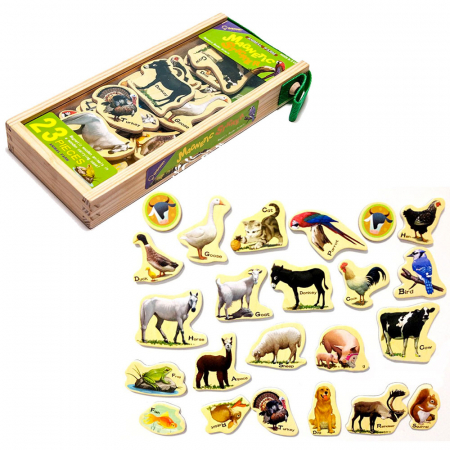 Jucarii interactive - Set 23 de piese din lemn ilustrate cu animale, WD 9004-A