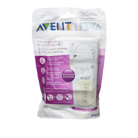 Recipiente pentru stocarea laptelui - Set 25 pungi pentru depozitarea laptelui matern PHILIPS AVENT SCF603/25, Alb