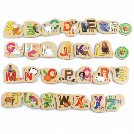 Set 28 de piese din lemn ilustrate cu animale si litere, WD 9004-B [1]