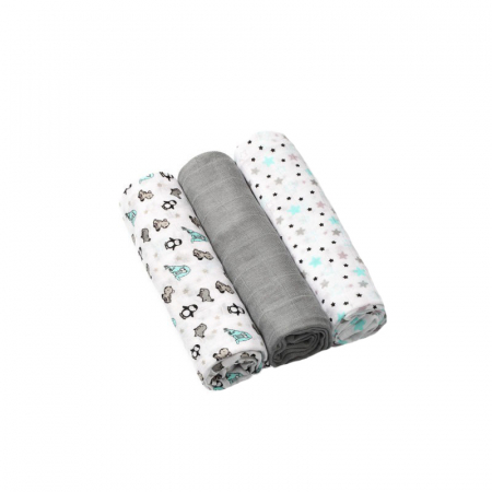 Paturici si pleduri bebelusi - Set 3 paturici muselina din bambus si bumbac pentru bebelusi 70 x 70 cm BabyOno 397/02, Multicolor