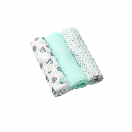 Paturici si pleduri bebelusi - Set 3 paturici muselina din bambus si bumbac pentru bebelusi 70 x 70 cm BabyOno 397/04, Multicolor
