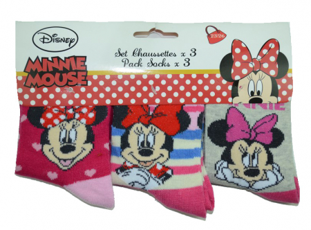 Sosete bebelusi si copii - Set 3 perechi de sosete pentru fete Minnie Mouse Sun City QE4727R-31-34, Alb