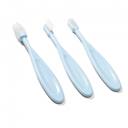 Periute dinti - Set 3 periute pentru dinti si gingii 3 luni BabyOno 550/2, Albastru