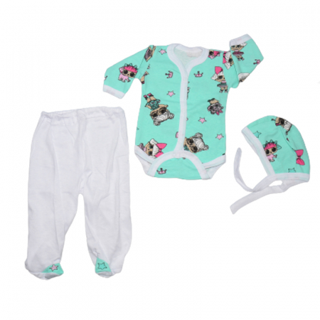 Îmbrăcăminte fete - Set 3 piese body, pantaloni si caciula pentru fete Mini Junior SLPP-16, Turcoaz