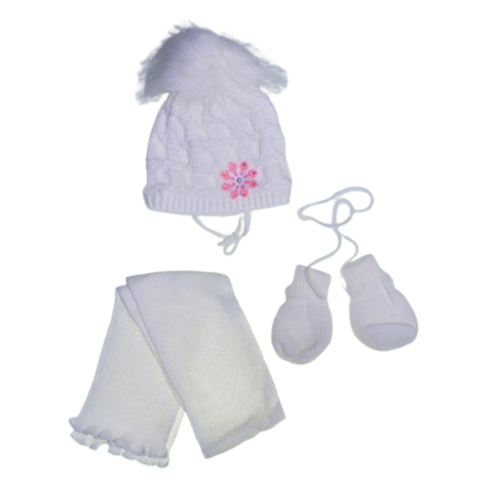 Îmbrăcăminte fete - Set 3 piese caciula, fular si manusi pentru fete, Aliap 3110A-36, Alb
